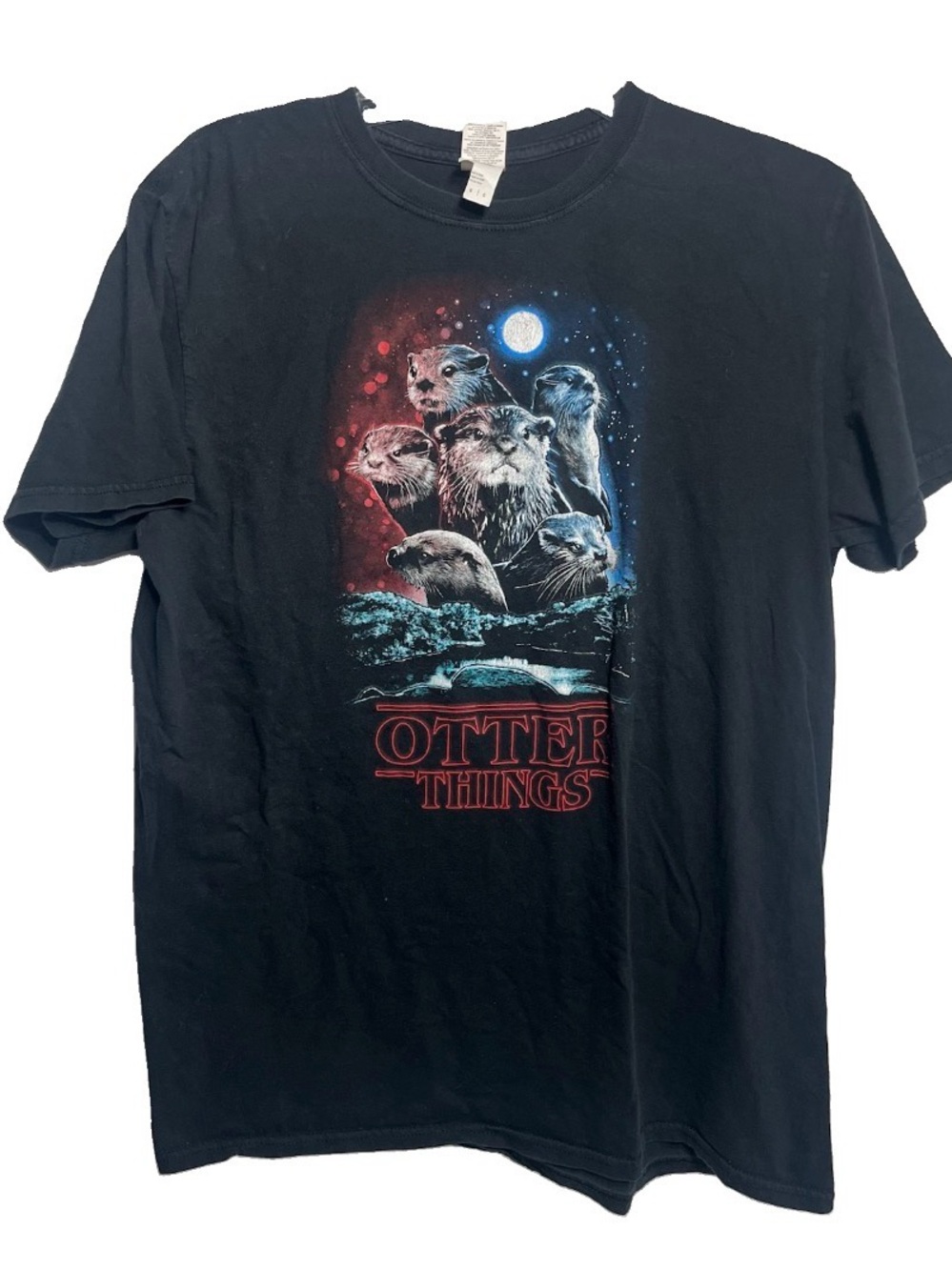 Otter Things Stranger Things Parody Funny Animals Black T Shirt Size Large